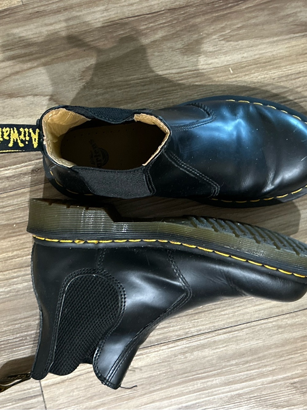 Dr martens Black Chelsea Slip-On Shoes with Yellow Stitching